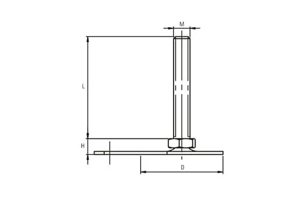 ESM 85 Series Sheet Metal Leveling Feet with Floor Anchoring Holes Technical Drawing