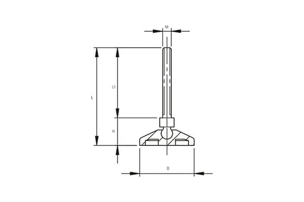 EP38 Series 38mm Diameter Polyamide Articulated Machine Feet Technical Drawing