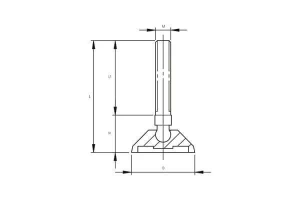 EP50 Series 50mm Diameter Polyamide Articulated Machine Feet Technical Drawing