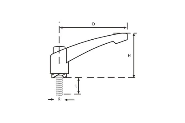 SM Series Metal Black Bolt Latching Levers Technical Drawing